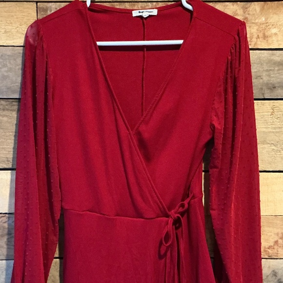 Maurice’s Tops - Maurice’s M Red Wrap Blouse Sheer Swiss Dot Sleeves Romantic Holiday Coquette